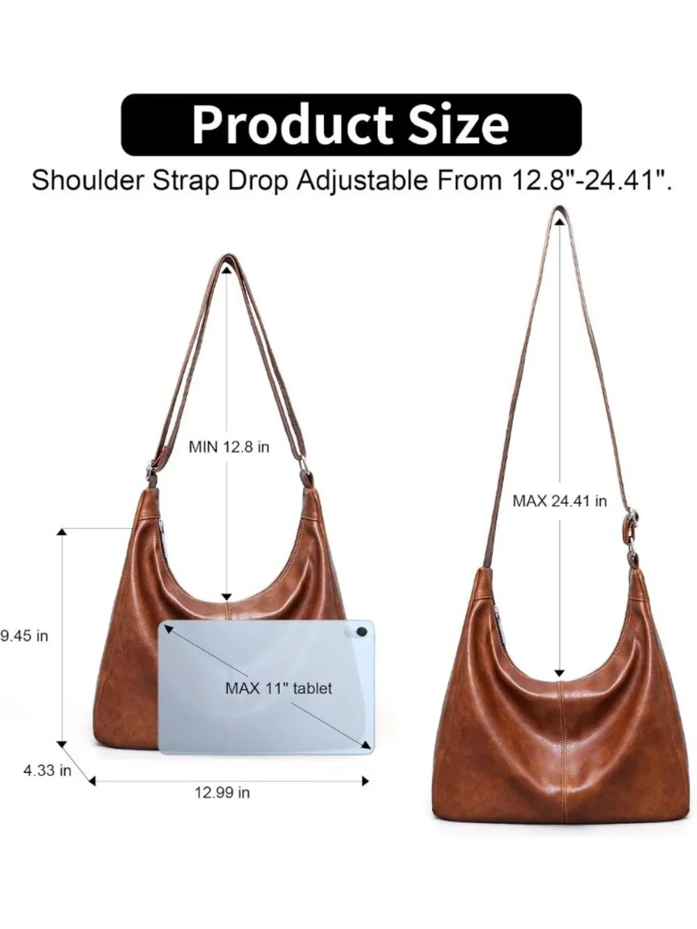 Stylish Vegan Leather Hobo Bag for Women - Slouchy Shoulder Tote & Crossbody